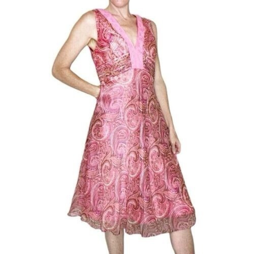 Laundry Silk Chiffon Pink Paisley Y2K Boho Party Fairy Ruche Wedding Dress Sz 0